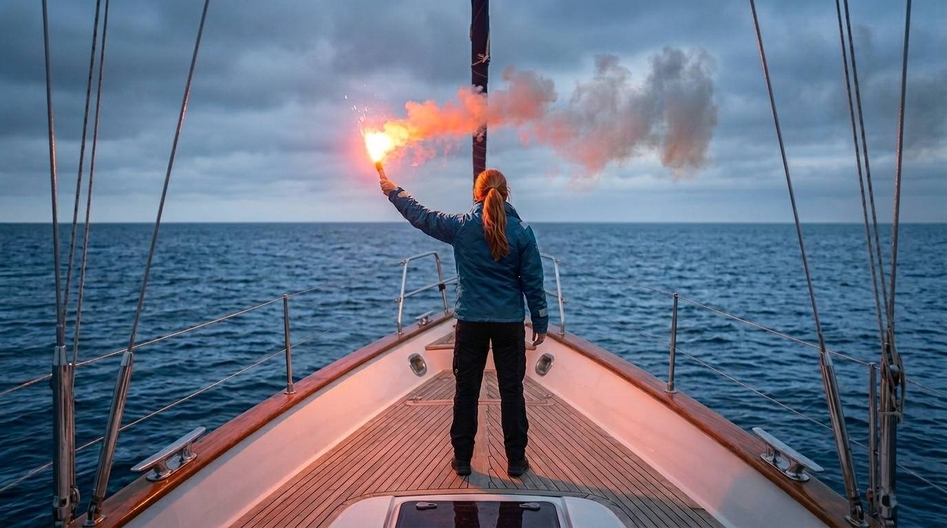 FKN Pyroschein Kurs in Ludwigshafen am Rhein: Praxis-Übung mit Seenotsignalmitteln auf einem Segelboot – Sportbootschule Ahoi & Tschüss.